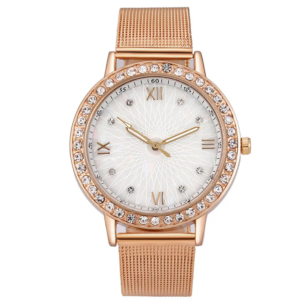

SC030 Simple Casual Rhinestone Roman Numerals Dial Quartz Watch Stainless Steel Strap Wrist Watch