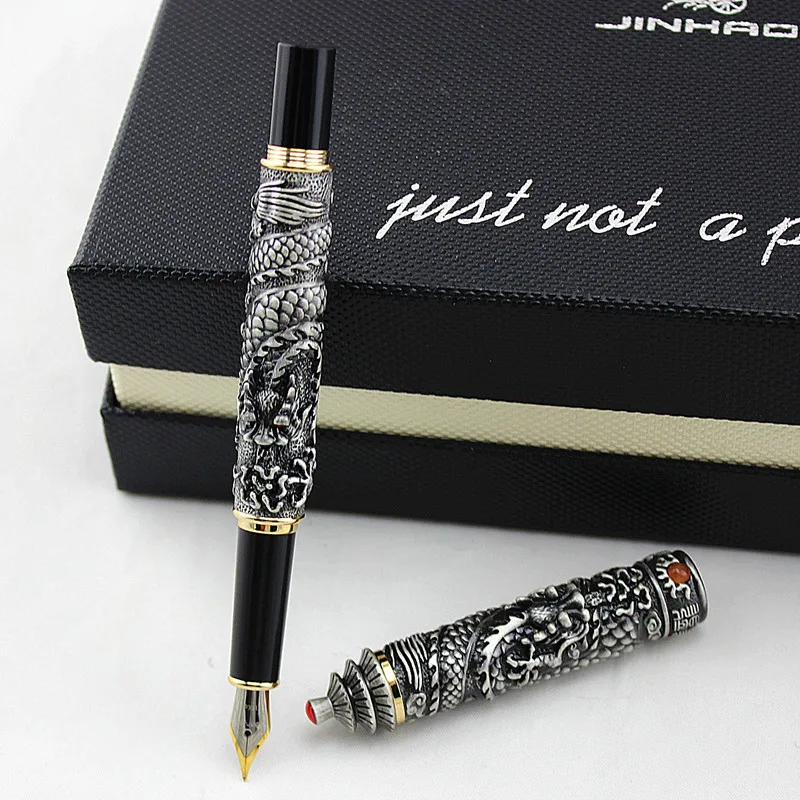 Перьевая ручка JINHAO с перьевой пагодой перьевая серого цвета двумя Драконами|fountain