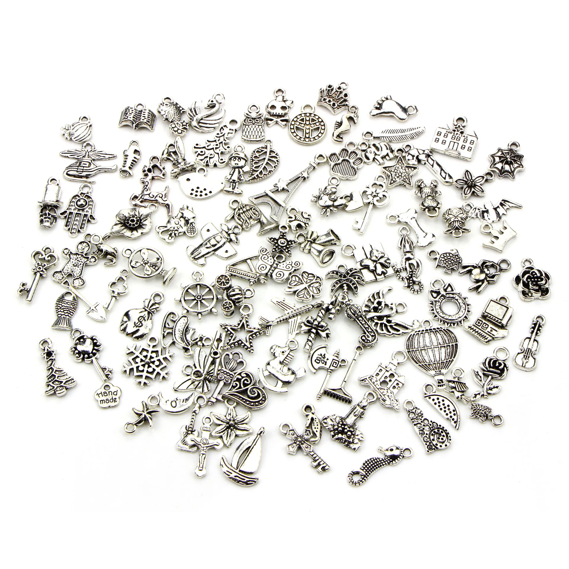 100 шт ожерелье браслет аксессуары для изготовления ювелирных изделий серебряные амулеты смешанный Гладкий Тибетский серебристый металлический амулет подвески