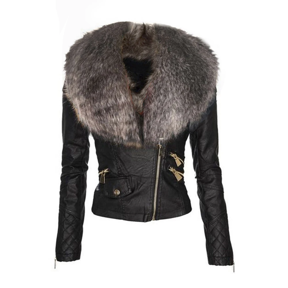 Женская кожаная куртка с искусственным мехом, женская зимняя теплая осенняя куртка с капюшоном, Готическая мотоциклетная куртка, черная верхняя одежда из искусственной кожи, верхняя одежда, пальто