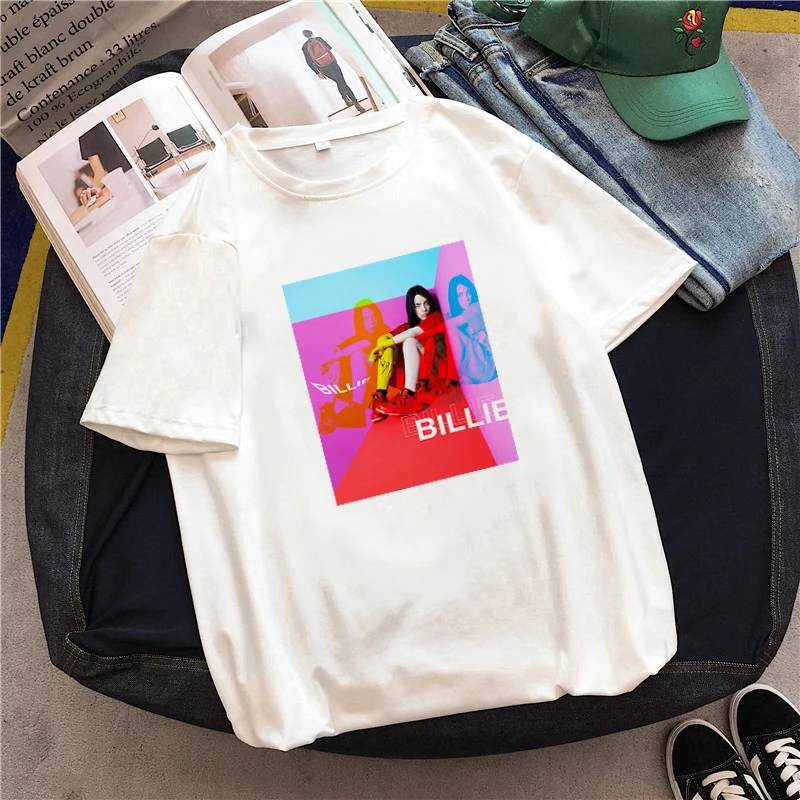 Billie eilish fun футболки повседневные bf kawaii хип хоп harajuku альбом дропшиппинг Винтаж короткий рукав панк Женская одежда футболка