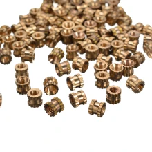 100 szt M2 mosiężne nakrętki radełkowane 3 2mm średnica cylindra wkładka gwintowana metryczne osadzone nakrętki tanie tanio Mayitr Metalworking Miedziane Knurled Nuts Other Brass