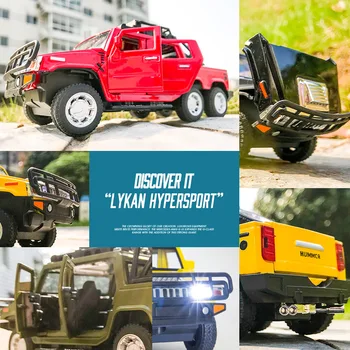 

Simulation Hummer Classic Off-road Pickup Six Doors Sound and Light Back Children Toy Car Model Decoration Children Back Toy