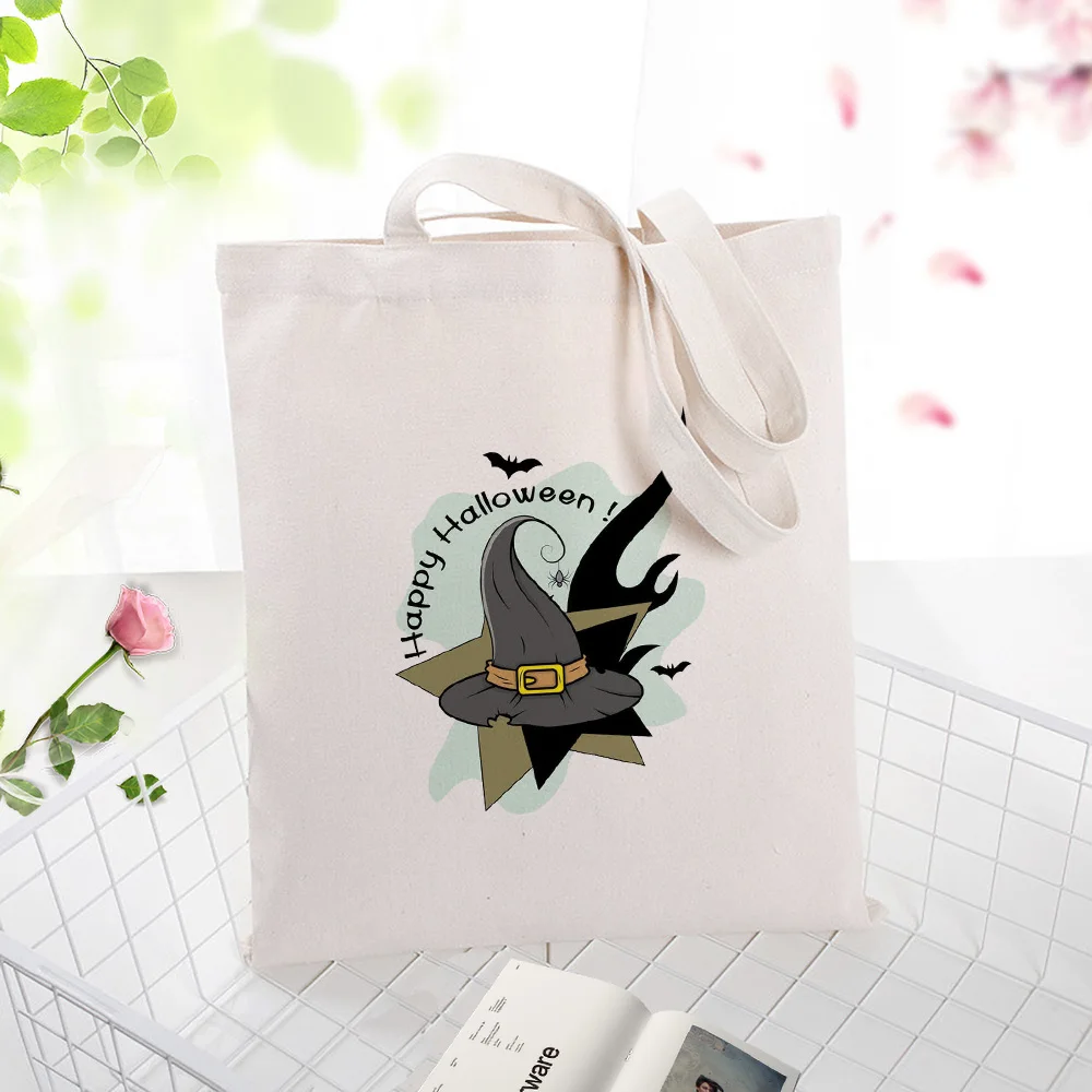 Canvas Tote Bag Halloween Handbag Custom Print Logo Text DIY Eco Reusable Recycled Shopping Bag Festival Gifts Bag - Цвет: HALLOWEEN063