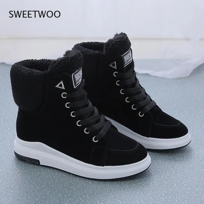 2021 Winter Boots Women Ankle Boots Warm UP Plush Winter Women Shoes Sneakers Flats Lace Up Ladies Shoes Women Short Snow Boots