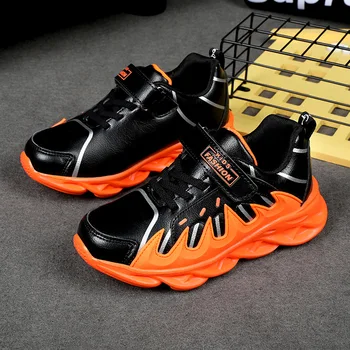 

boys fashion Color block Flame Microfiber Leather children shoes waterproof Anti-slippery Wear-resistant sports Casual kids shoe