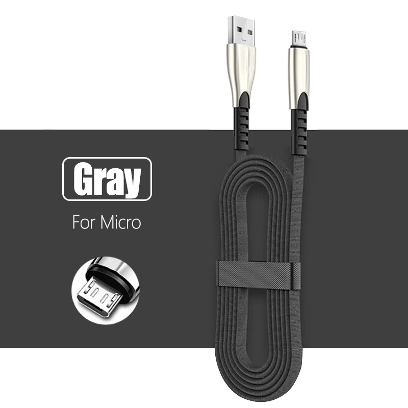 Usb-кабель для iPad iPhone Xs Max XR X 8 7 6 Plus для освещения Micro type-C кабели быстрой зарядки для Samsung Huawei HTC линия передачи данных - Цвет: Micro Gray