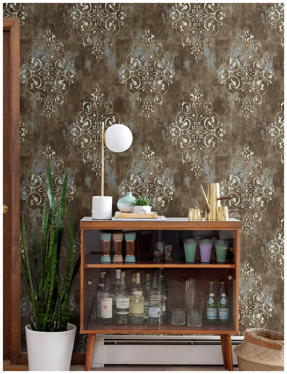 HaokHome Vintage Damask Thick Wallpaper Brown/Beige Vinyl Self Adhesive Wall Paper for Walls Bathroom Bedroom Home Decor