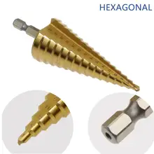 HSS Titanium Coated Step Drill Bit Drilling Power Tools for Metal High Speed Steel Wood Hole Cutter Cone Drill Hexagon Handle HSS Titanium Coated Step Drill Bit Drilling Power Tools for Metal High Speed Steel Wood Hole Cutter Cone Drill Hexagon Handle