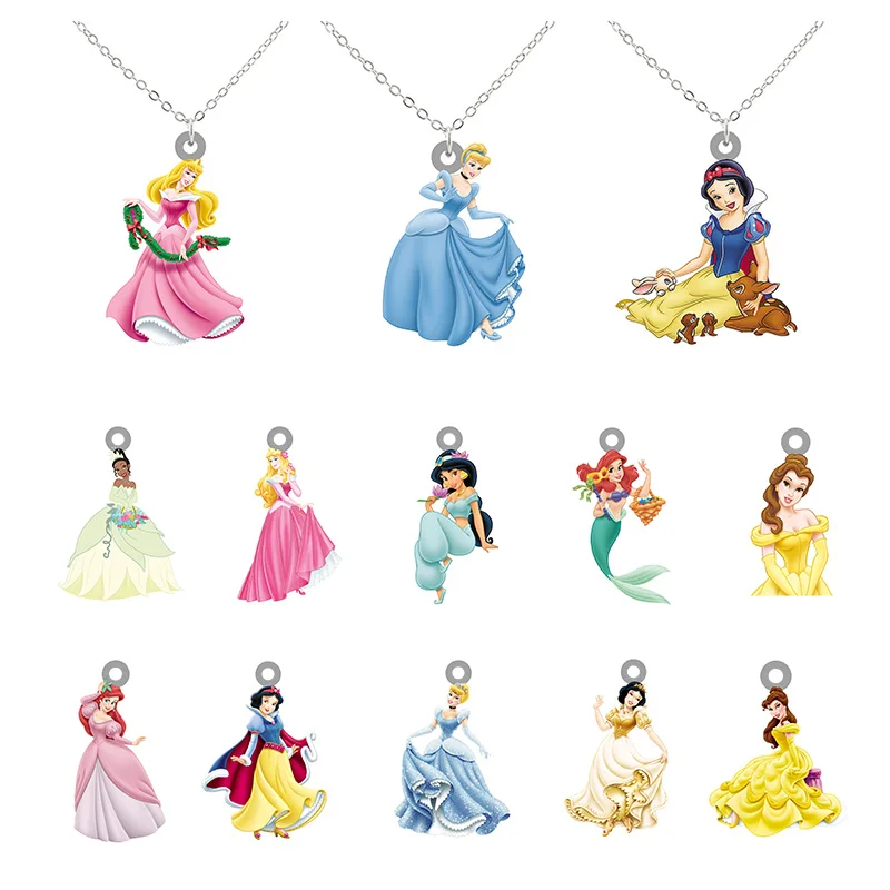 Disney Beautiful Princess Aisha Long Jewelry Chain Necklace Epoxy Design Compact Epoxy Pendant Necklace Cute Girl Accessories