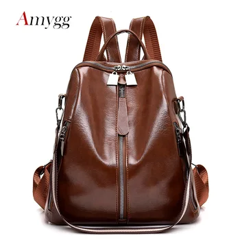

Multifunction Women Backpack New Soft Oil Wax PU Leather Backpacks Waterproof Backpacks For Students Sac A Dos Mochilas Feminina