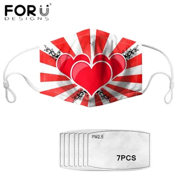 

FORUDESIGNS Hot Style Face Muffle Mouth Cover Anti Dust Masks Red Love Heart Printed Reusable Washable Mascarilla With 7 Filters