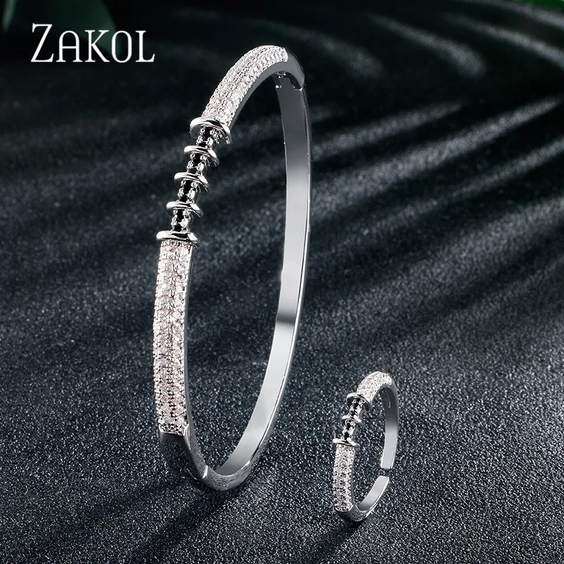 ZAKOL Новое поступление AAA циркония модные свадебные ювелирные изделия браслет кольцо Набор для женщин свадебный ужин вечерние подарки на праздник FSSP3117 - Окраска металла: Black