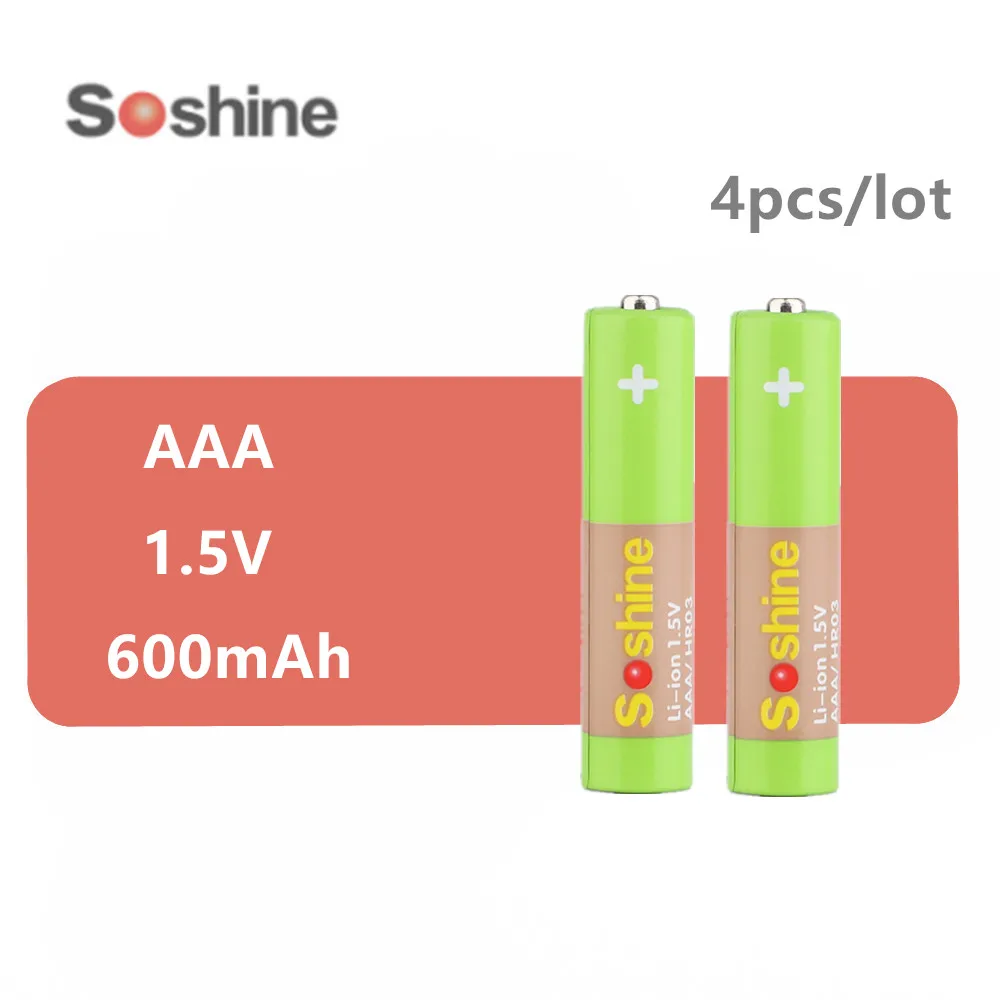 4 шт. перезаряжаемые литий ионные батареи Soshine AAA/HR03 1 5 в 600 мАч|Перезаряжаемые