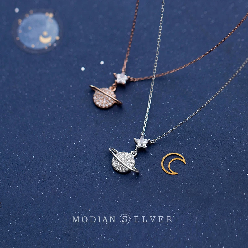 Modian Сияющий Циркон с рисунком звезд и планет Регулируемый стерлингового серебра