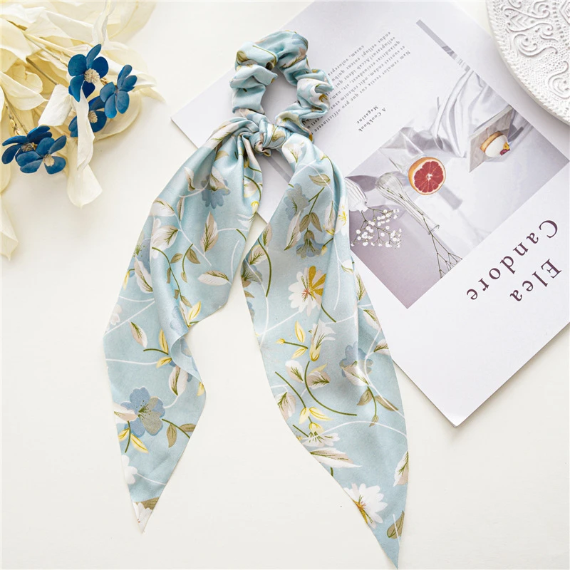 flower hair clips New Fashion Print Bow Scrunchies Hair Ribbon For Women Elastic Hair Band Girls Horsetail Hair Ties Hair Accessories small hair clips Hair Accessories