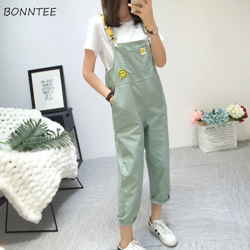Jumpsuits Women High Waist Candy Color Big Pockets Loose Kawaii Womens Jumpsuit All-match Korean Style Student Smile Simple Chic Jumpsuits Women High Waist Candy Color Big Pockets Loose Kawaii Womens Jumpsuit All-match Korean Style Student Smile Simple Chic