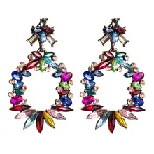Цветные Роскошные серьги со стразами для женщин цветок большие сережки Кристальные серьги эффектные Блестящие модные ювелирные изделия
