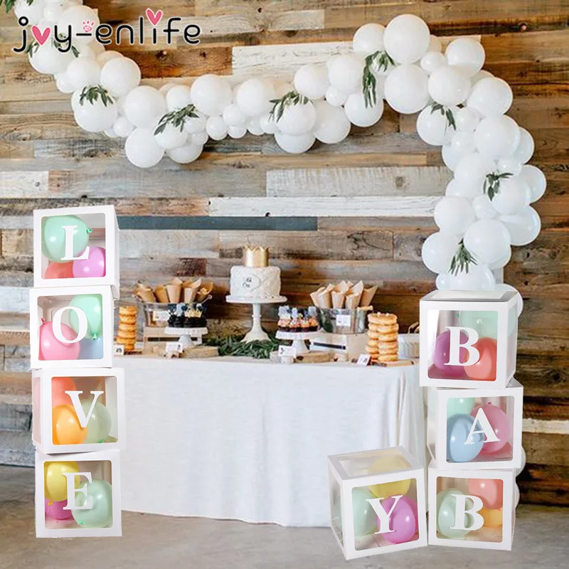 

DIY Big Transparent Gift Boxes Baby Shower Decoration Boy Girl Christening Favors Baby Love Cardboard Boxes Wedding Ballon Decor