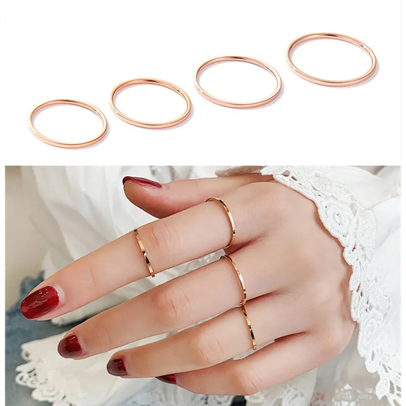 1mm Plain Thin Stainless Steel Rose Gold Couple Ring Simple Finger Rings Fashion
