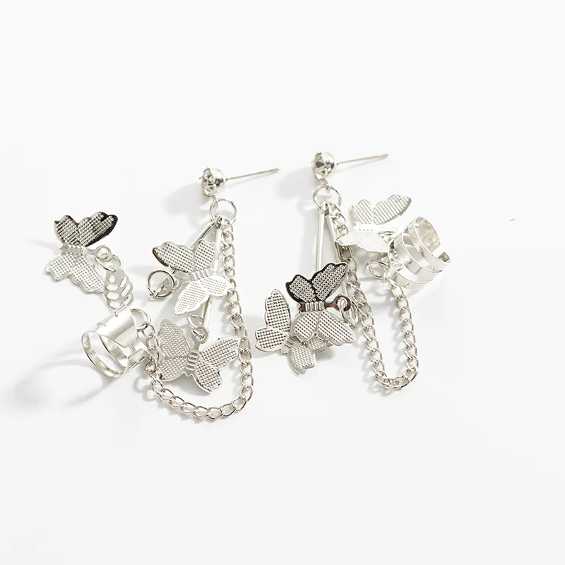 Korean Handmade Butterfly Net Red Tassel Crystal Ear Pin Chain Double Temperament Earrings Ear Bone Nail Ear Clip Hot Sale - Image 4