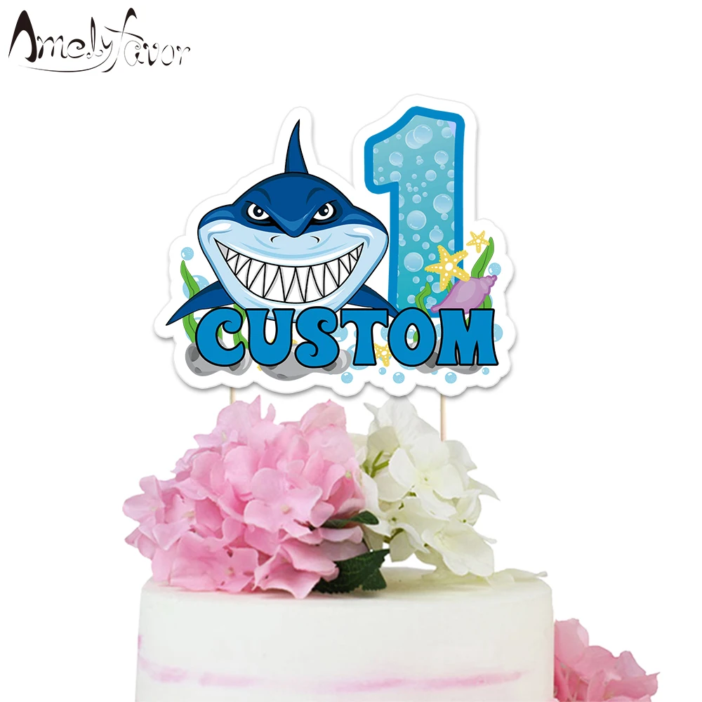 

Shark Animal Theme Party Paper Cake Topper Under the Sea Animals Baby Kids Event Birthday Party Decorations Supplies Custom-Made