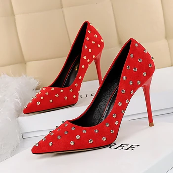 

BIGTREE tacones altos mujer sexy big size shoes woman studded high heels topuklu ayakkabi bayan stiletto fashion pumps women’s
