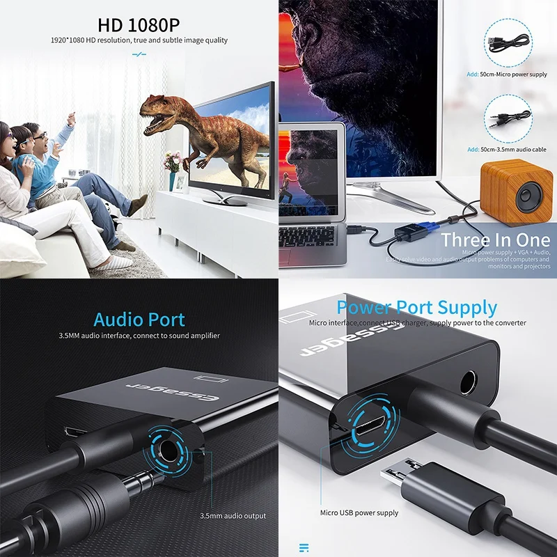 Essager HDMI к VGA адаптер видео кабель 1080P HDMI Мужской к VGA Женский конвертер цифровой аналоговый для PS4 ПК ноутбук ТВ