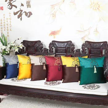 

New Chinese Style Grid Soft Cushion Cover Throw Pillowcase Tassels Patchwork Pillow Cover Decorative Living Room Bed Cover