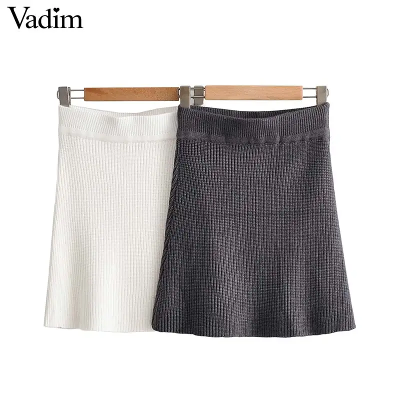 

Vadim women stylish solid basic knitted skirt faldas mujer elastic waist stretchy ladies casual fashion mini skirts BA773