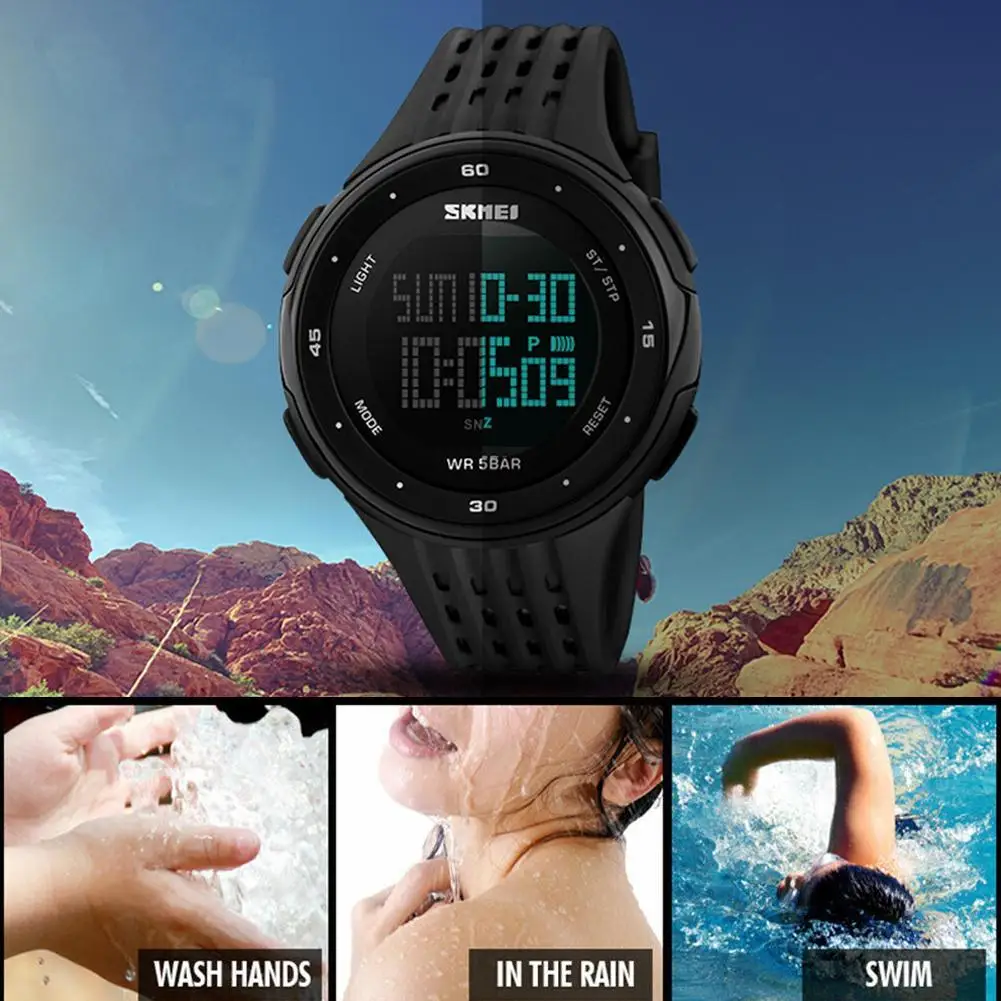 SKMEI спортивные цифровые часы для женщин стиль 5 бар водонепроницаемый светодиодный Спорт на открытом воздухе военные часы мужские часы Relogio Masculino