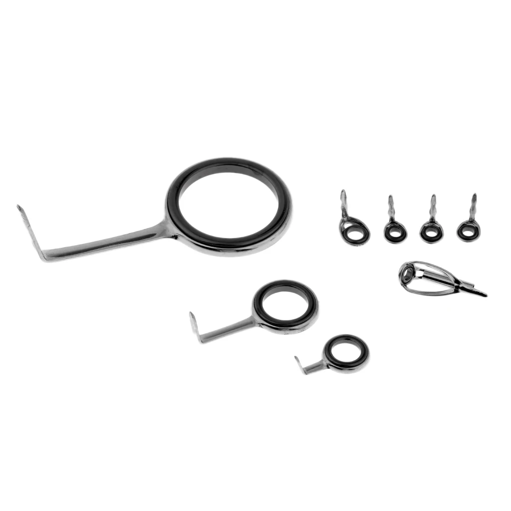 8pcs/set Long Single Leg Fishing Spinning Rod Guides Stainless Steel & Ceramic Tip Top Line Ring Circle Pole Repair Kit Tackles