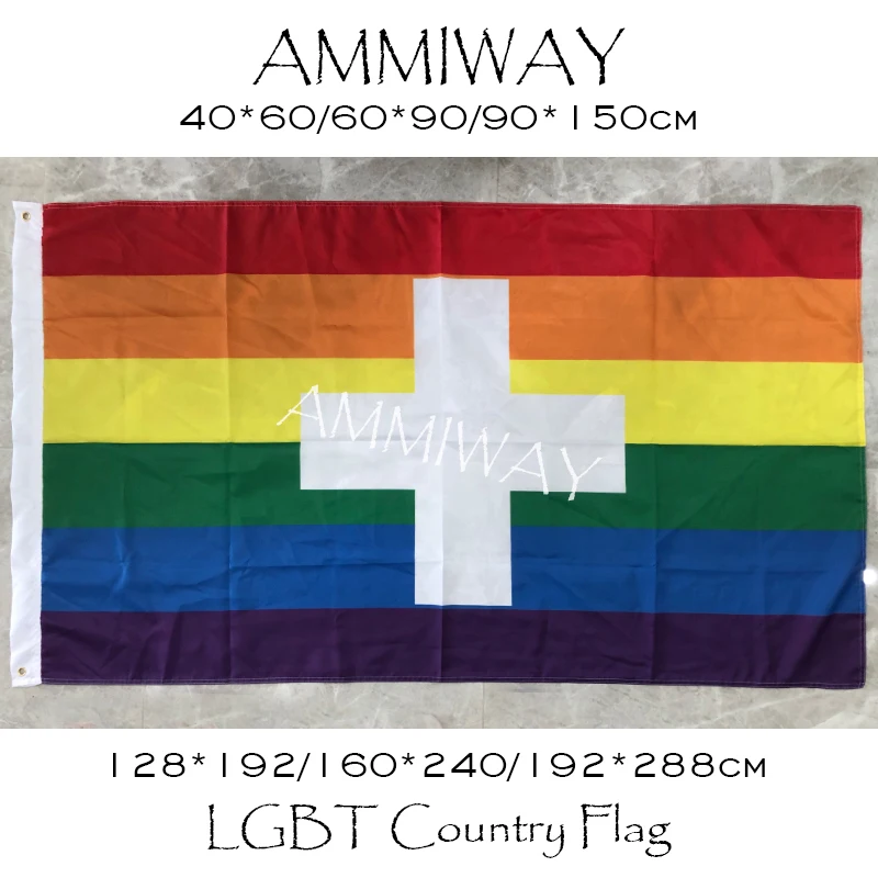 AMMIWAY Any Size Rainbow Switzerland LGBT Gay Pride Flags and Banners White Swiss National Polyster Country | Дом и сад