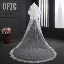 Женская свадебная вуаль с гребнем длиной 3М, Кружевная аппликация по краям, свадебная Соборная вуаль, два слоя, свадебные аксессуары
