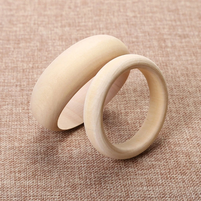 6Pcs Unfinished Blank Wood Bangle Bracelets Natural Round Wood Ring Wooden Circle for DIY Painting Craft Jewelry Making 4