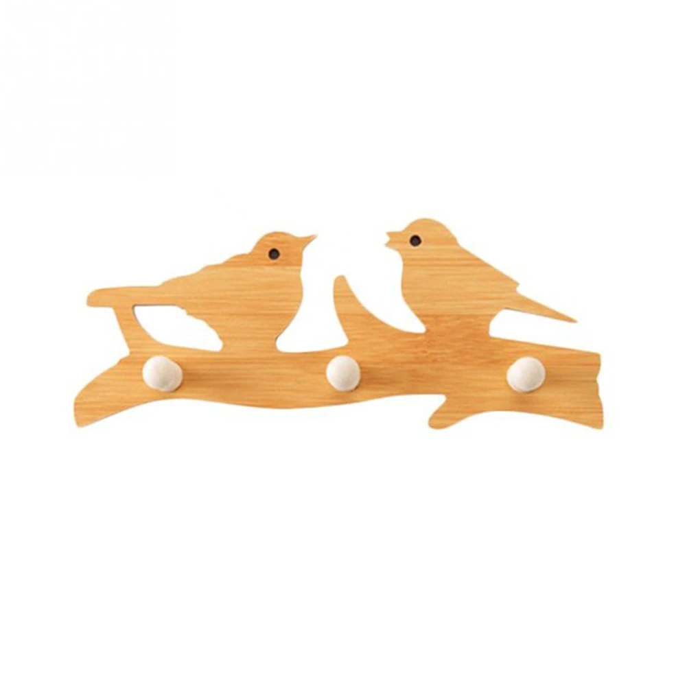 3 Hooks Birds Деревянные самоклеющиеся настенные крючки, вешалка для ключей, органайзер, Бесплатные Крючки E2S - Цвет: 3 Hooks Birds