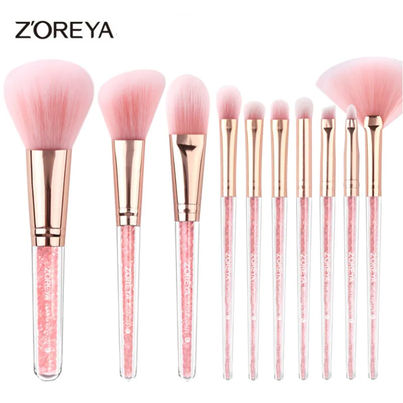 Zoreya 10 шт. Розовый Профессиональный набор для макияжа набор кистей с чехлом из искусственной кожи пу; мягкие из синтетического волоса, пудра основа для макияжа лица макияж глаз кисти 15#831 - Handle Color: 10pcs Brush