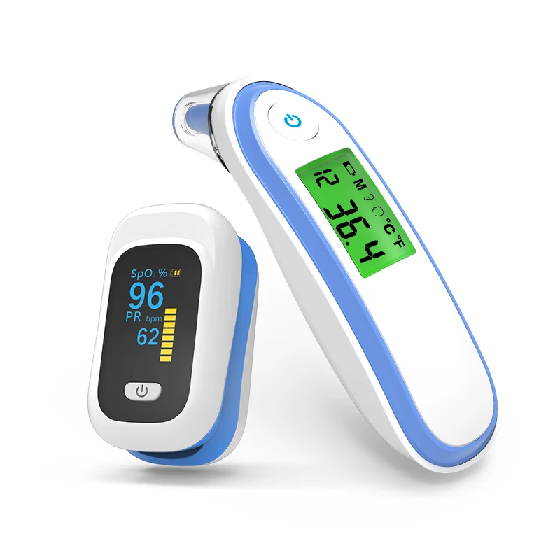 New Model Blue BOXYM инфракрасный термометр для ушей и лба и медицинский Пальчиковый Пульсоксиметр SPO2 PR oximetro de dedo для домашнего здоровья - Цвет: New Model Blue