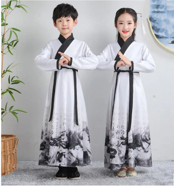 Традиционный китайский древний костюм, сценический костюм Hanfu для мальчиков и девочек, костюм Танга для детей, платье для выступлений, вечерние костюмы династии Цин