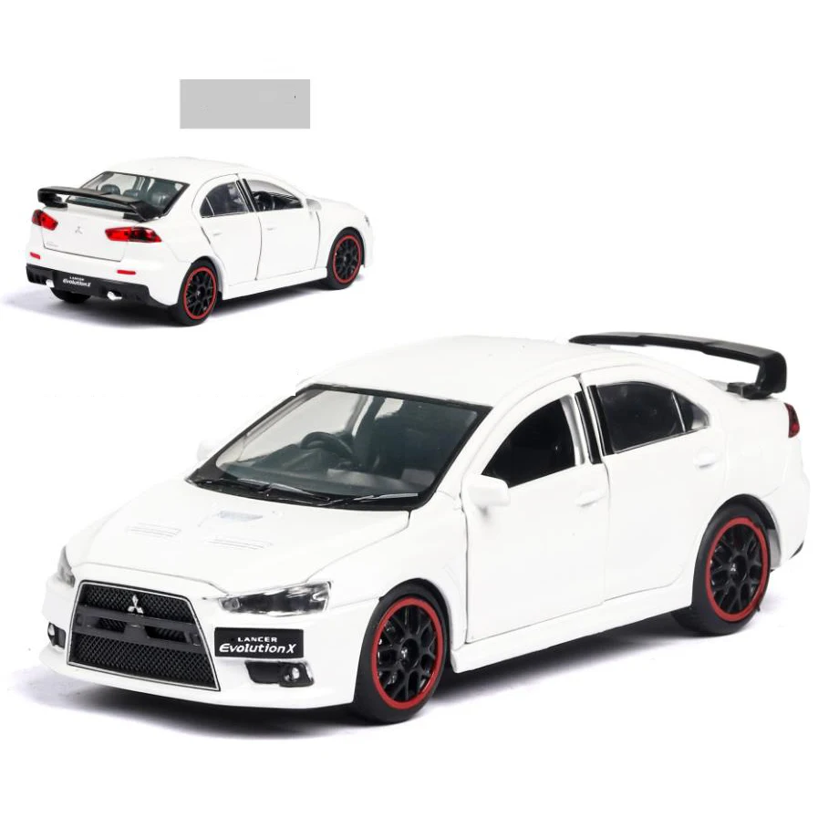 Горячая масштаб 1:32 колеса литья под давлением Mitsubishi спортивный автомобиль металлическая модель с светильник и звук Lancer Evolution X вытяните назад игрушки коллекция - Цвет: Белый