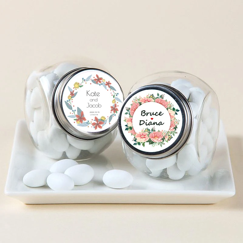 96pcs 2.5-7cm Floral Customized Add Your Names and Date Sticker Wedding Stickers Invitations Seals Candy Favors Gift Boxes Label