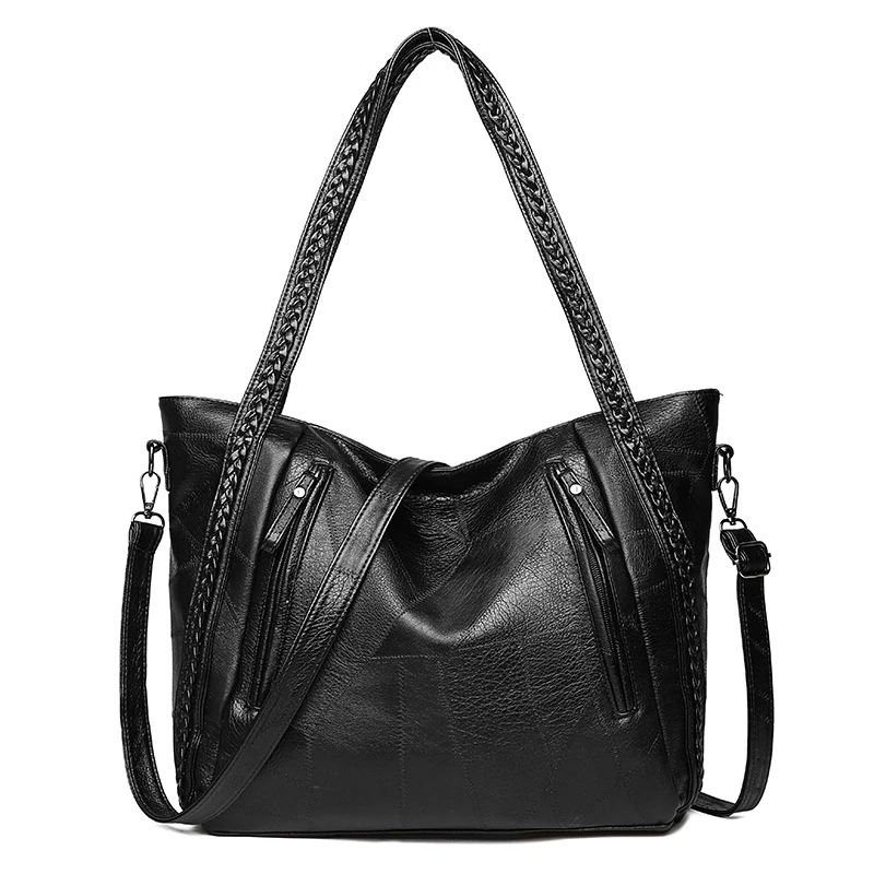 

BEAU-Women Shoulder Bag Pu Leather Handbags Big Ladies Knitting Hand Bags Designer Handbags Big Tote Bags for Women Sac a Main
