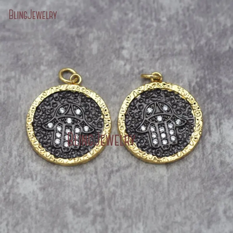 20190731-PM26744-Hand Round ShapeMixed µç¶Æ Pendant Irregular Surface Brassmicro Inserts White Zircon_1