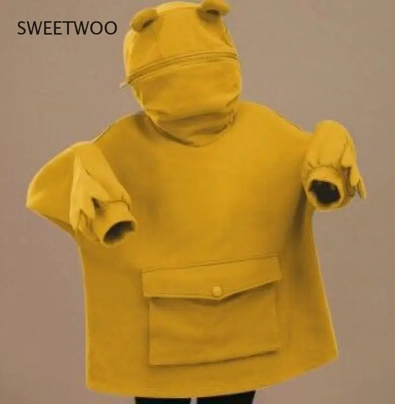 2021 New Chic Plus Velvet Sweater Women's Mid-Length Design Super Cute Frog Hooded Lazy Coat Jacket