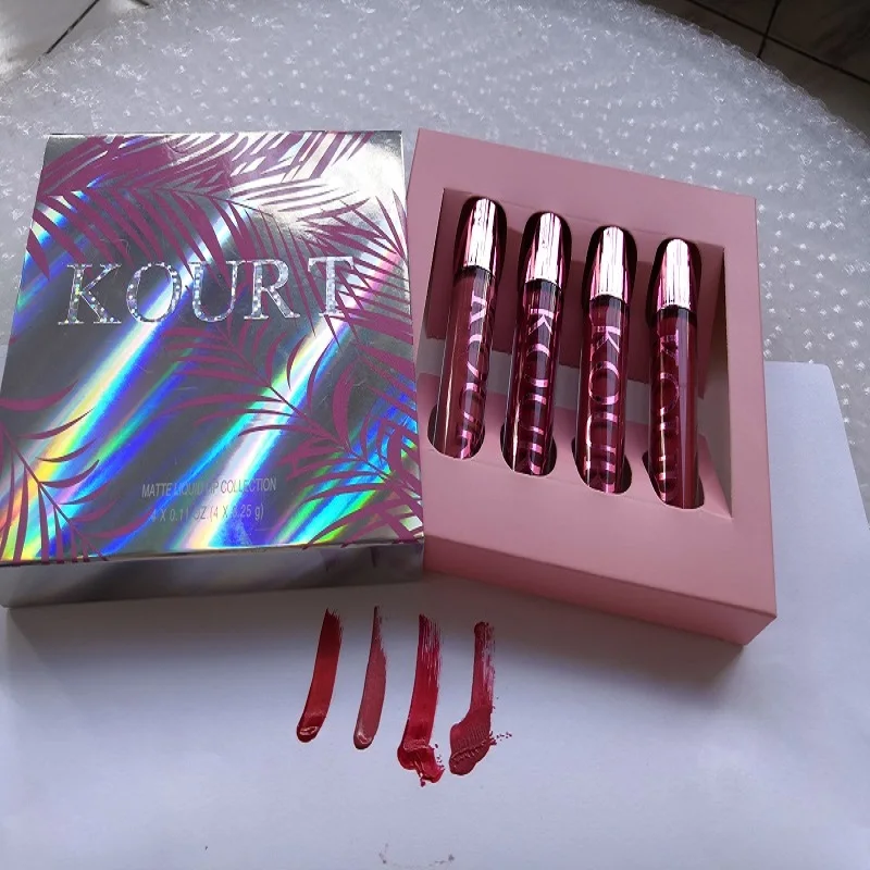 Жидкая Коллекционная губная помада Kourt 4 шт./компл. 3 стиля зеленый синий розовый