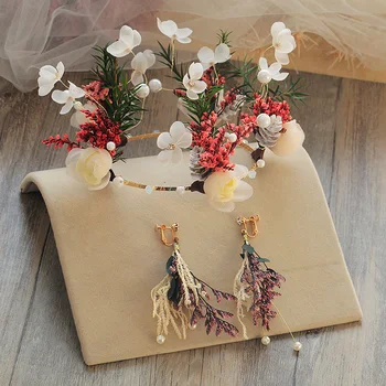 

headdress bride forest dry flower round crown earring suit Korean wedding accessories super fairy wedding jewelry