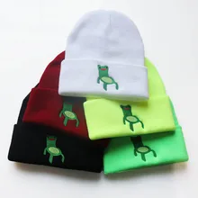 

Autumn Winter Wool Student Cartoon Frog Embroidery Hnitted Pullover Warm Cold hat Beanie Cap