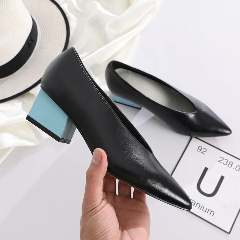 

Womens Shoes Pointed Toe Deep V Design Square Heel Grandma Shoe Retro Mixed Colors Single Shoes Pumps Concise Comfort High Heels