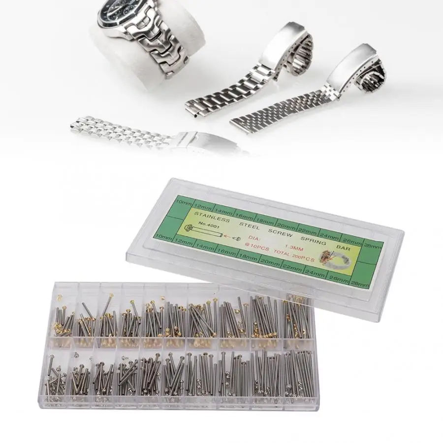 200Pcs 1.3mm Watch Band Link Pin Bar Spring Bars Connector Remover Watch Repairing Tools Accessories for Watchmaker Making