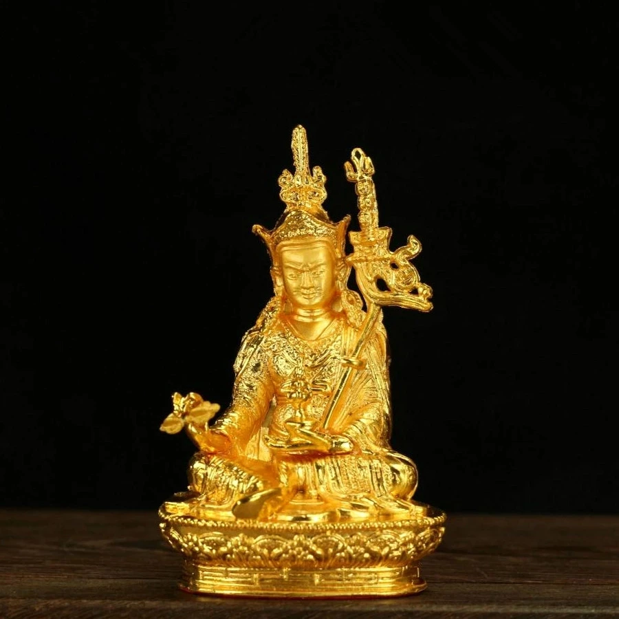 

Buddhist Crafts Wholesale Delicate Gold-plated Padmasambhava High Grade Nepal Alloy Buddha Statue Holy Temple Decorations